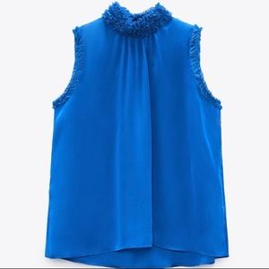 Zara high collar satin effect top cobalt